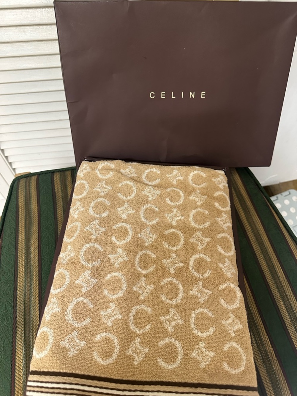 Celine Beige & Cream Monogram Jacquard Towel